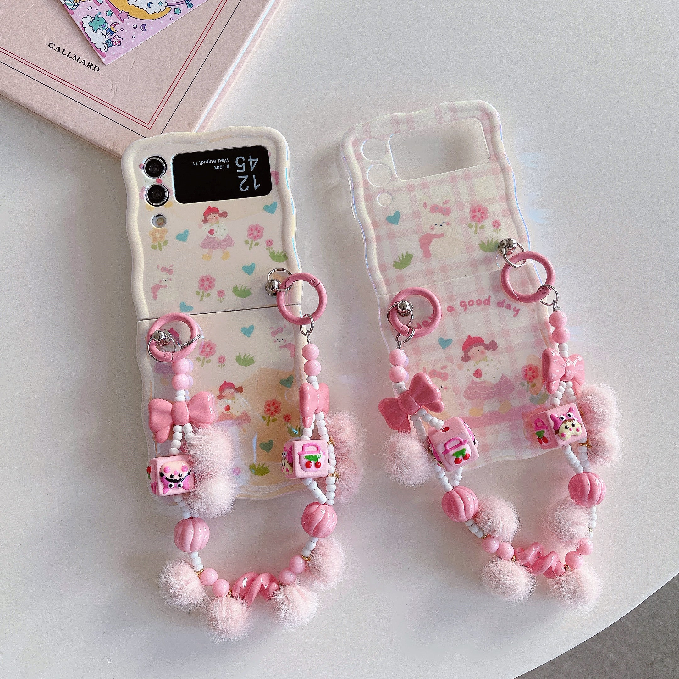 For Samsung Galaxy Z Flip4 5G Case IMD Girl Flower Pattern TPU Phone Cover with Beads Hand Strap For Samsung Galaxy Z Flip4 5G Case IMD Girl Flower Pattern TPU Phone Cover with Beads Hand Strap